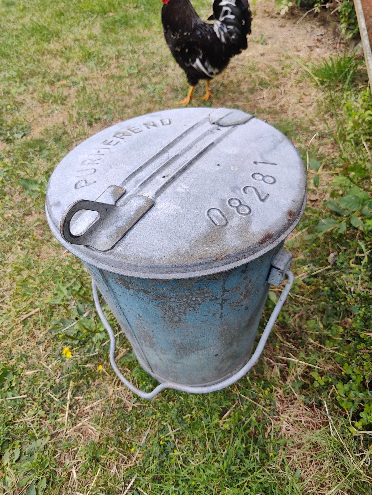 Vintage Zinken Afvalemmer met Deksel - Purmerend 08281, Ophalen of Verzenden
