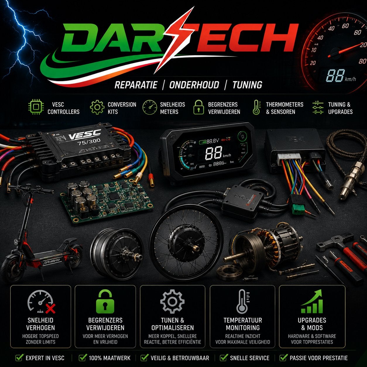 VESC Tuning | Reparatie | Upgrades | E-bike, Fatbike ect., Fietsen en Brommers, Steps, Ophalen of Verzenden, Nieuw, Elektrische step (E-scooter)