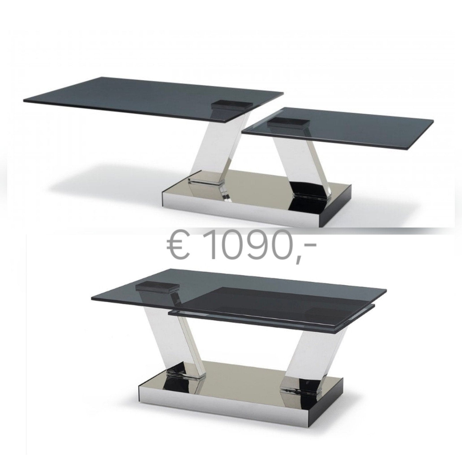 Luxe draaiende salontafel, Smokey glas + bijzettafel, Ophalen, Glas, Luxe, modern, tijdloos