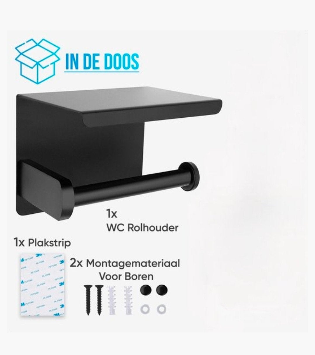 Zwarte WC Rolhouder met Plankje - Nieuw in Doos, Ophalen of Verzenden, Nieuw