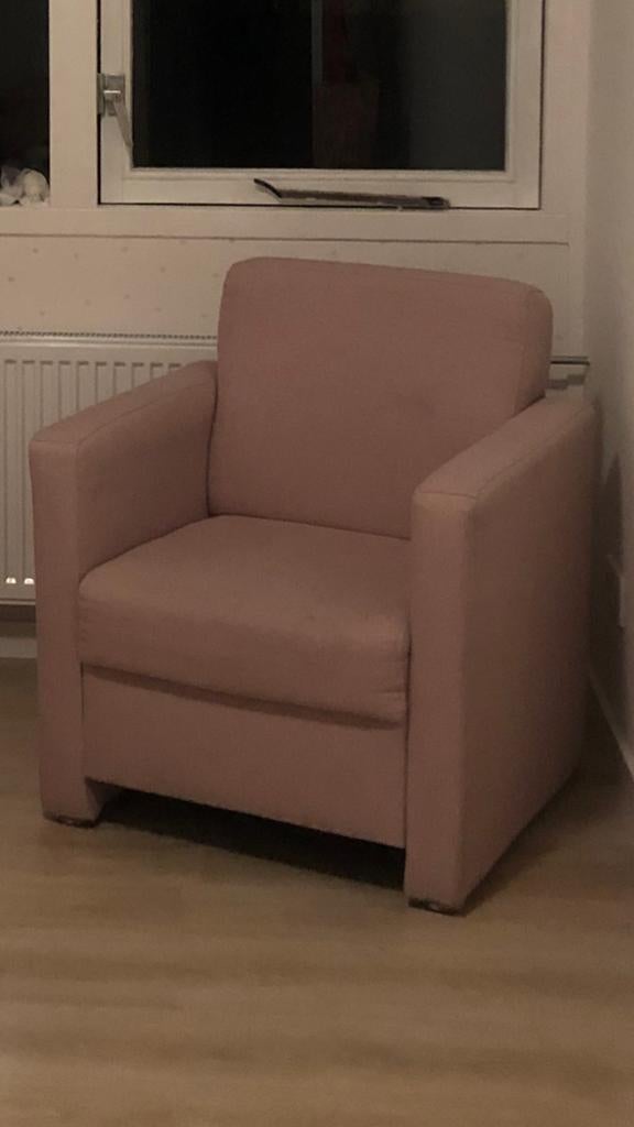 Roze fauteuil met armleuningen, Huis en Inrichting, Fauteuils, Ophalen, Gebruikt, 75 tot 100 cm, 50 tot 75 cm