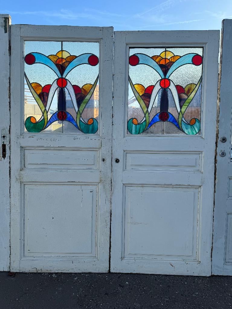 3 enkele Jugendstil glas in lood deuren., Ophalen