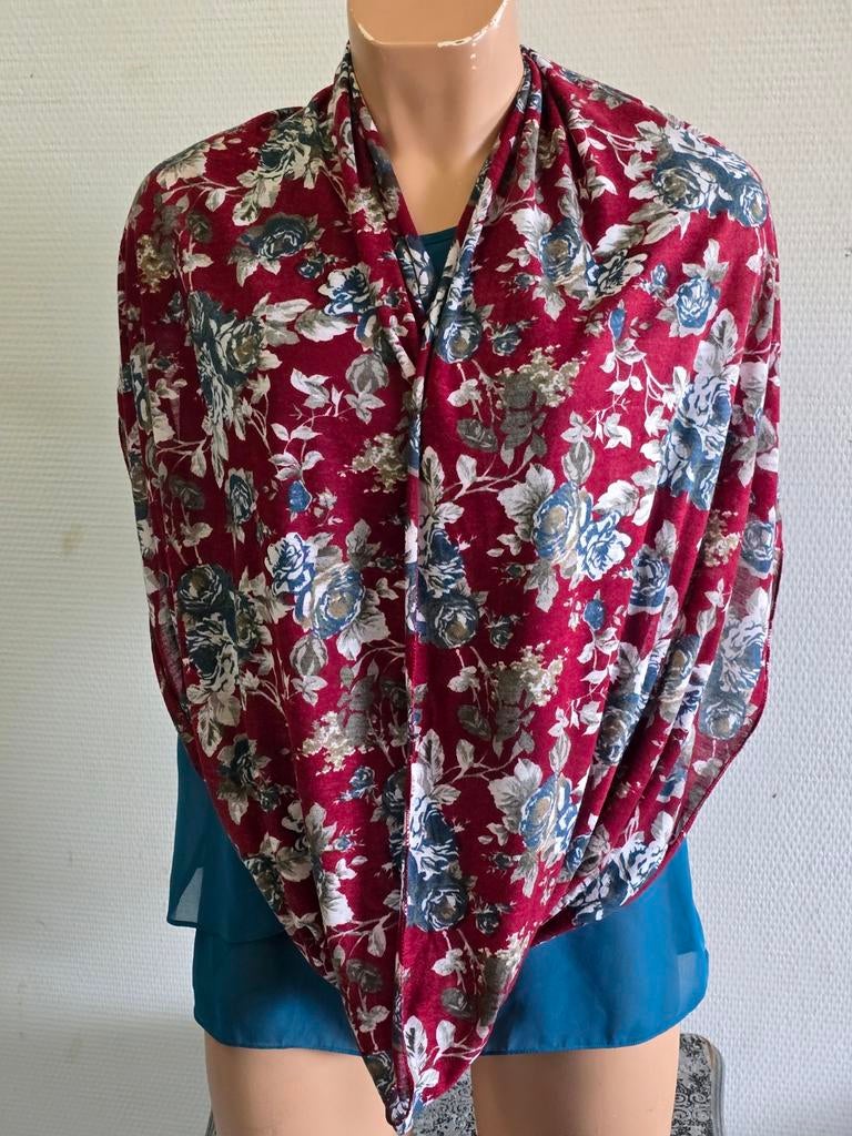 Dames Bloemenprint Sjaal Rood, Onbekend, Ophalen of Verzenden, Zo goed als nieuw, Sjaal