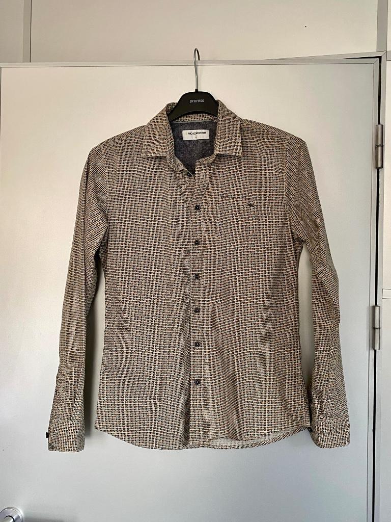 J90 No Excess maat S blouse overhemd beige/groen/blauw, Zo goed als nieuw, No Excess, Groen, Halswijdte 39/40 (M)
