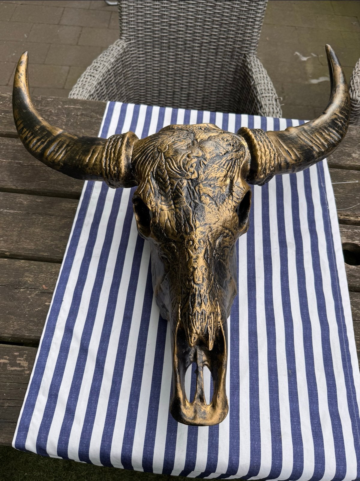 Grote decoratieve bison/runderschedel replica goud/zwart, Ophalen, Zo goed als nieuw, Goud, Kunststof