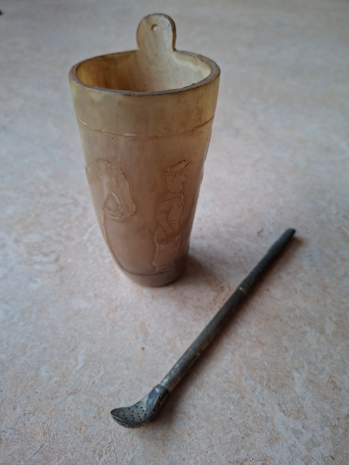 Vintage Mate Beker met Bombilla - Uniek Design, Ophalen of Verzenden