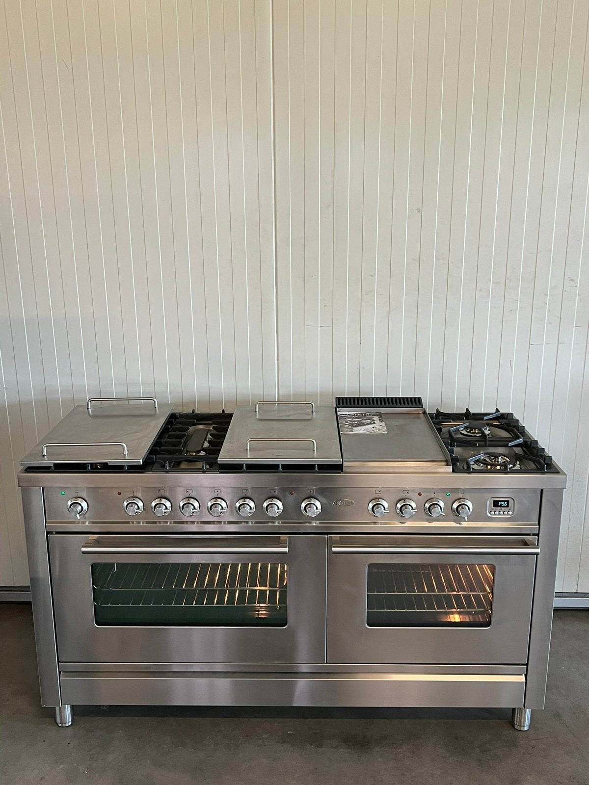 Luxe Boretti Fornuis 8 pits RVS dubbele oven - 150 cm breed, 60 cm of meer, Grill, Ophalen of Verzenden, Zo goed als nieuw