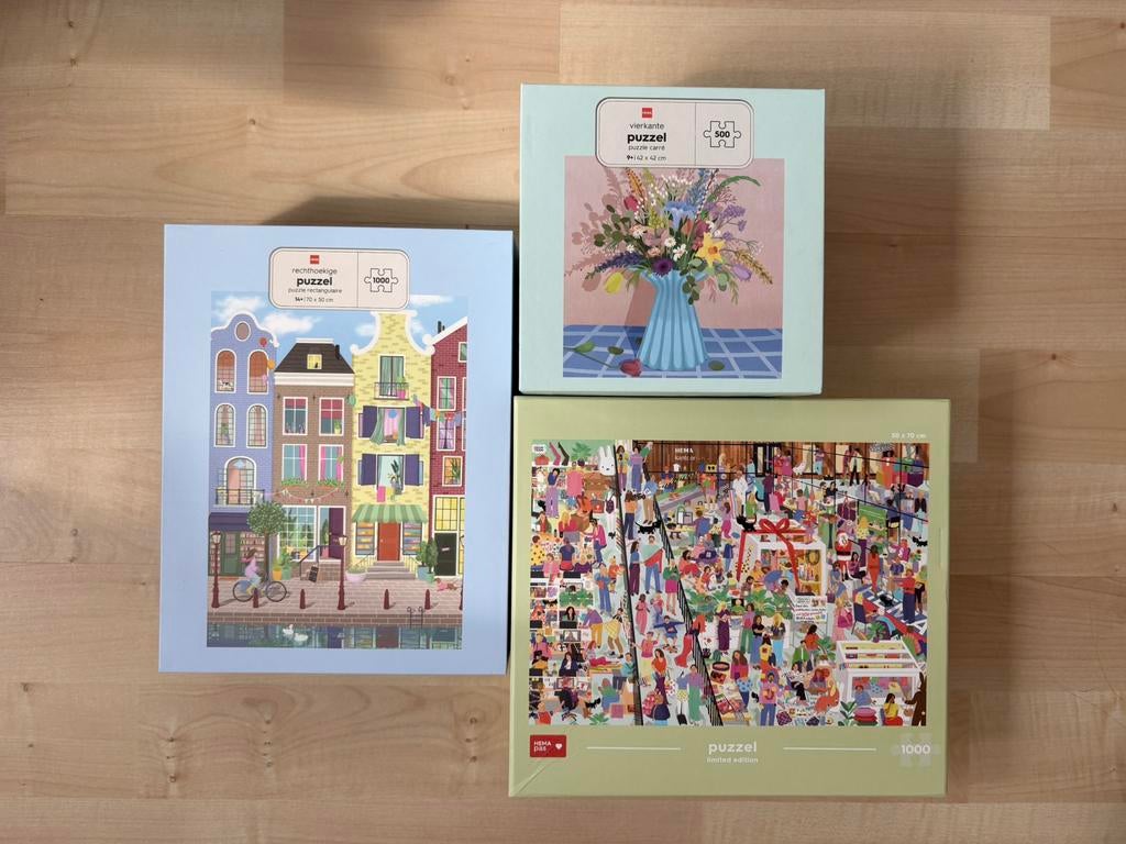 Puzzels HEMA - 500, 1000 en 1000 stukjes - compleet, Ophalen of Verzenden, 500 t/m 1500 stukjes, Zo goed als nieuw