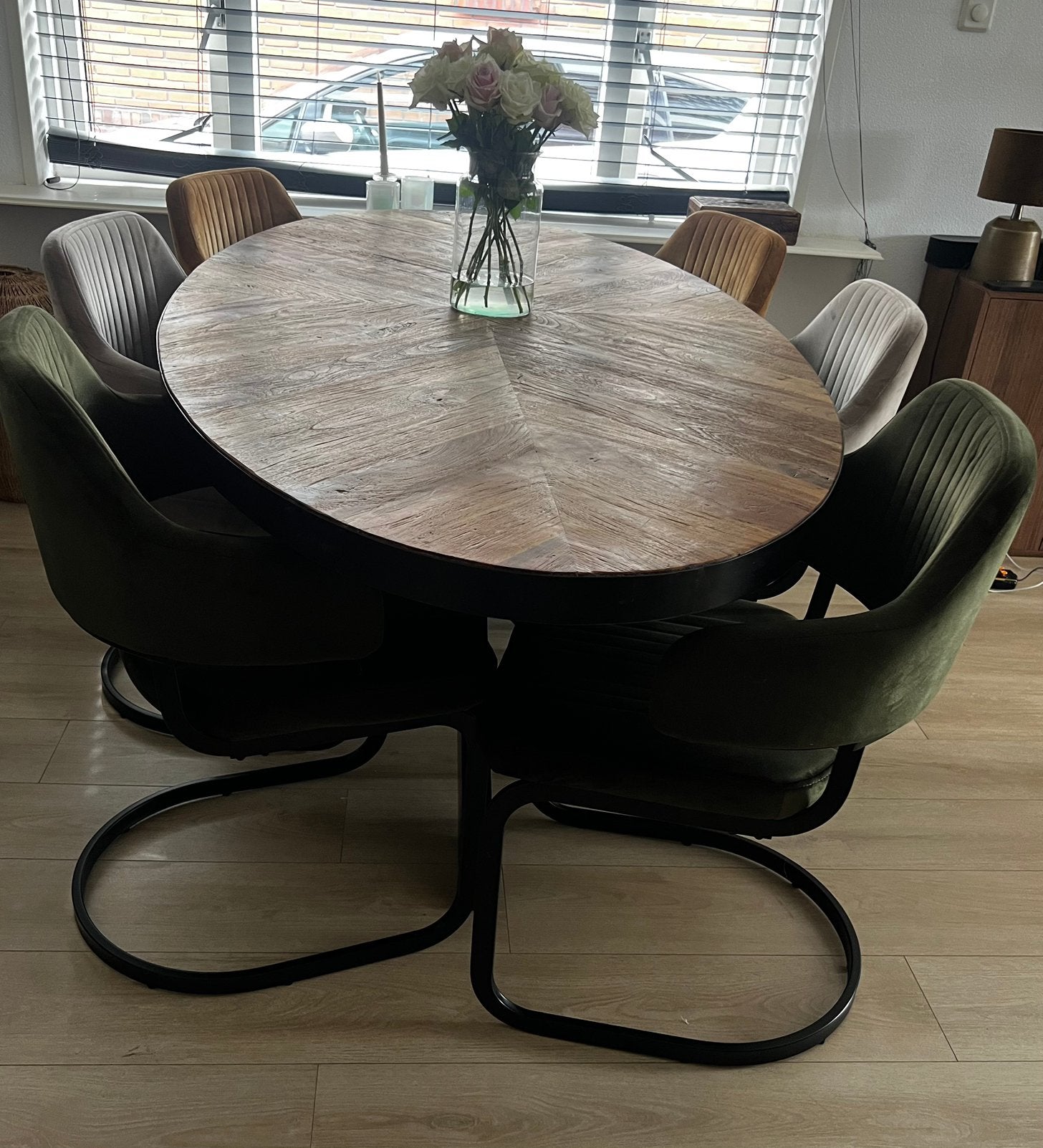 Bieden vanaf €400 Eettafel Ovaal mango hout/Visgraat blad 2m, Ophalen, 200 cm of meer, 50 tot 100 cm, Zo goed als nieuw