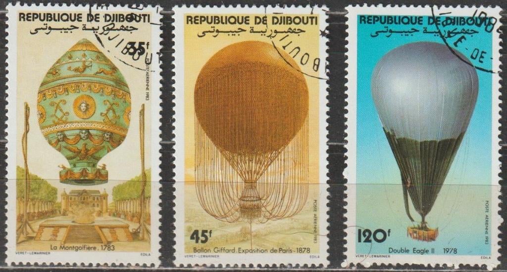1972. Djibouti 358/60 gest. Ballonvaart, Ophalen of Verzenden, Overige landen, Gestempeld