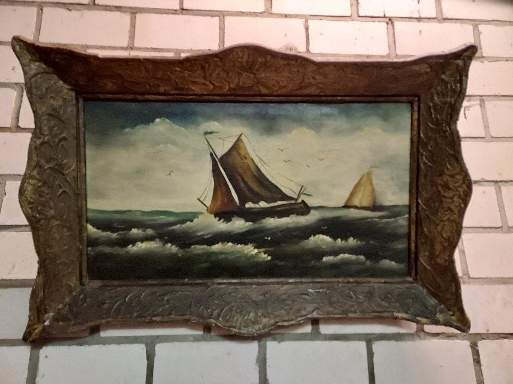 Schilderij botters op de zee, H. Bron., Antiek en Kunst, Kunst | Schilderijen | Klassiek, Ophalen, Maritiem / water, Nederlandse school