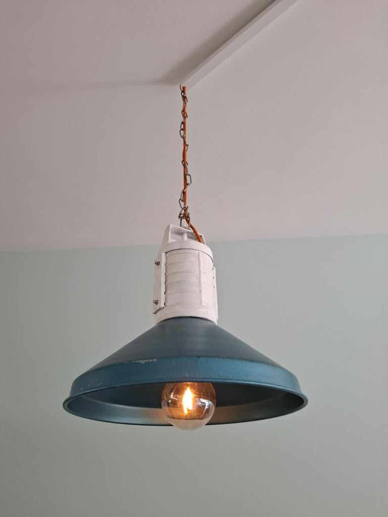 Hanglamp wit blauw, Huis en Inrichting, Lampen | Hanglampen, Ophalen, Gebruikt, Strand & industrial, Metaal
