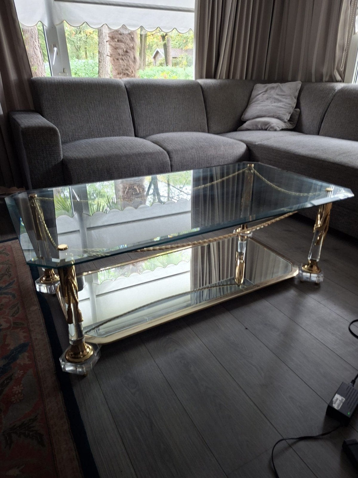 glazen salontafel met bladgoud, Ophalen, 100 tot 150 cm, 50 tot 100 cm, Glas