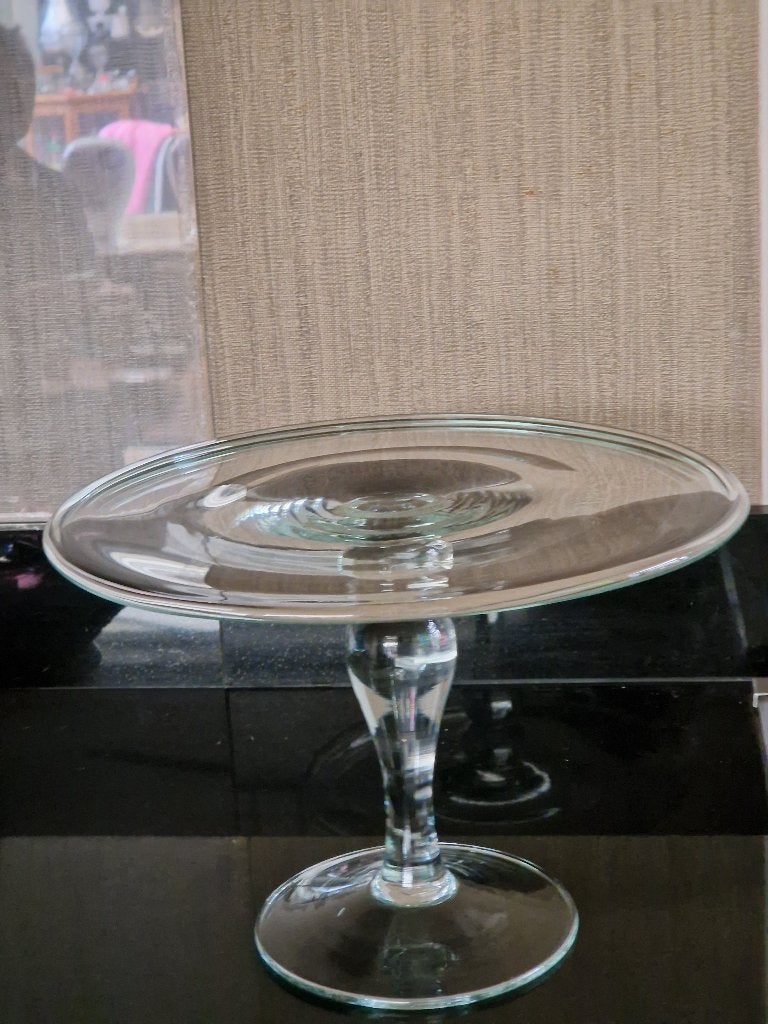 Glazen Taartplateau/Serveerschaal op voet met ronde accenten, Ophalen of Verzenden