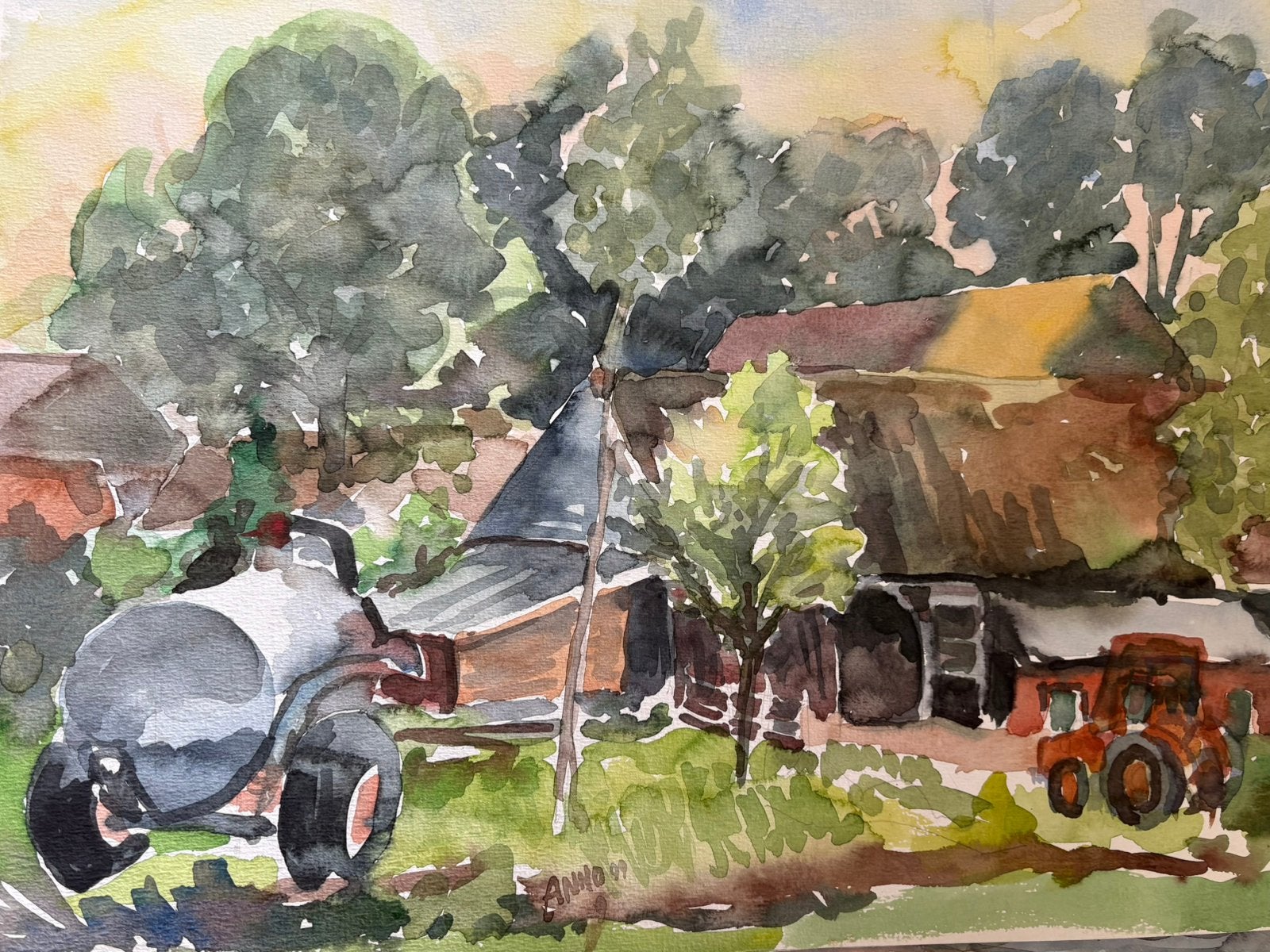 Boerderij Gees  Aquarel ( zelf inlijste), Ophalen of Verzenden