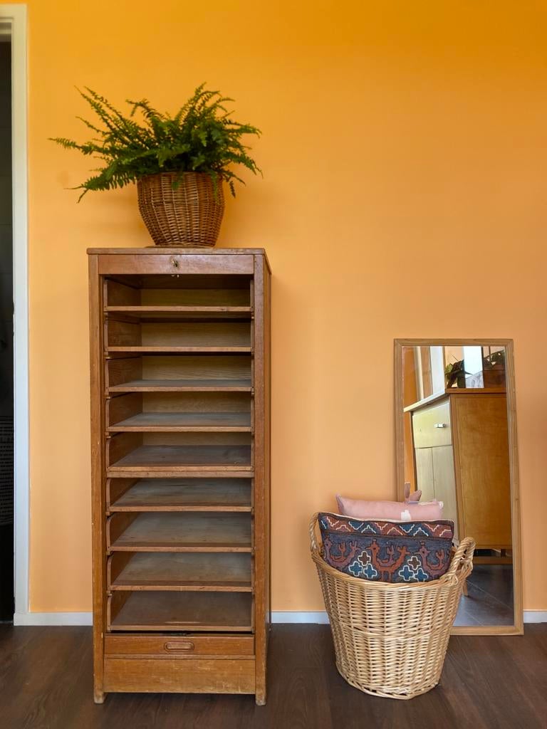 Houten vintage archiefkast/papierkast, Ophalen