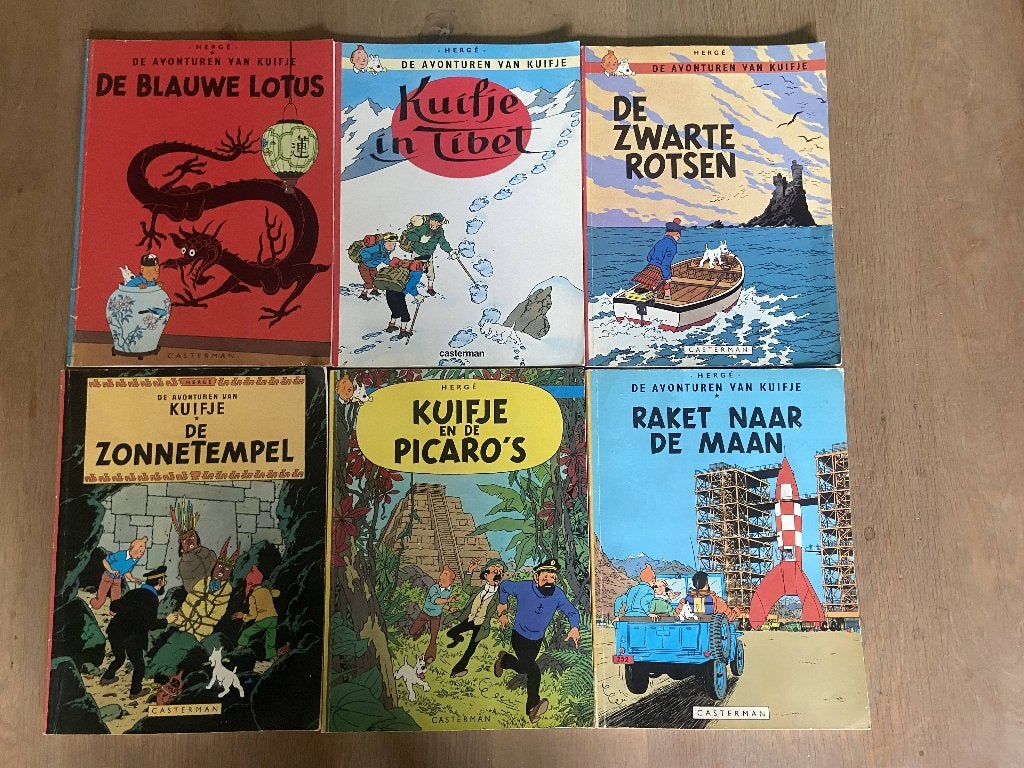 Kuifje (6x), Gelezen, Ophalen of Verzenden, Meerdere stripboeken, Hergé