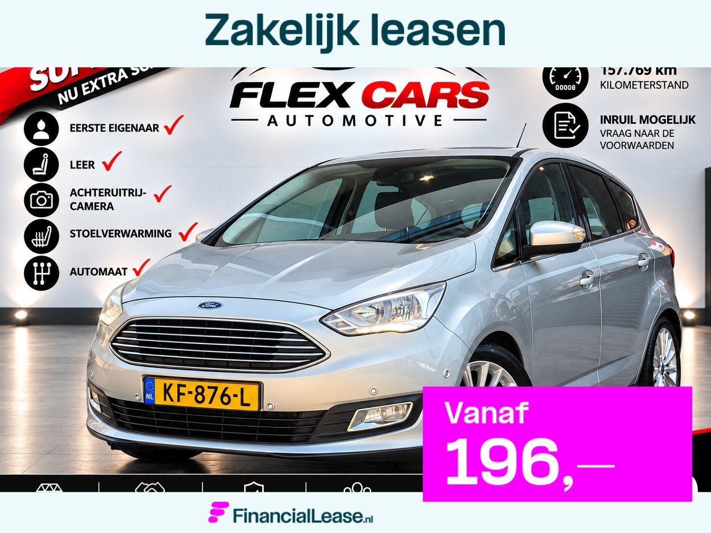 Ford C-Max 1.5 Titanium|Achteruitrijcamera|Leer|Stoelverwarm, Dealer onderhouden, 15 km/l, 4 cilinders, 150 pk