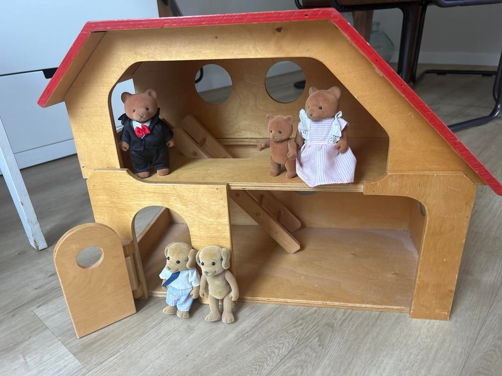 Vintage poppenhuis met poppetjes, Ophalen, Gebruikt, Poppenhuis