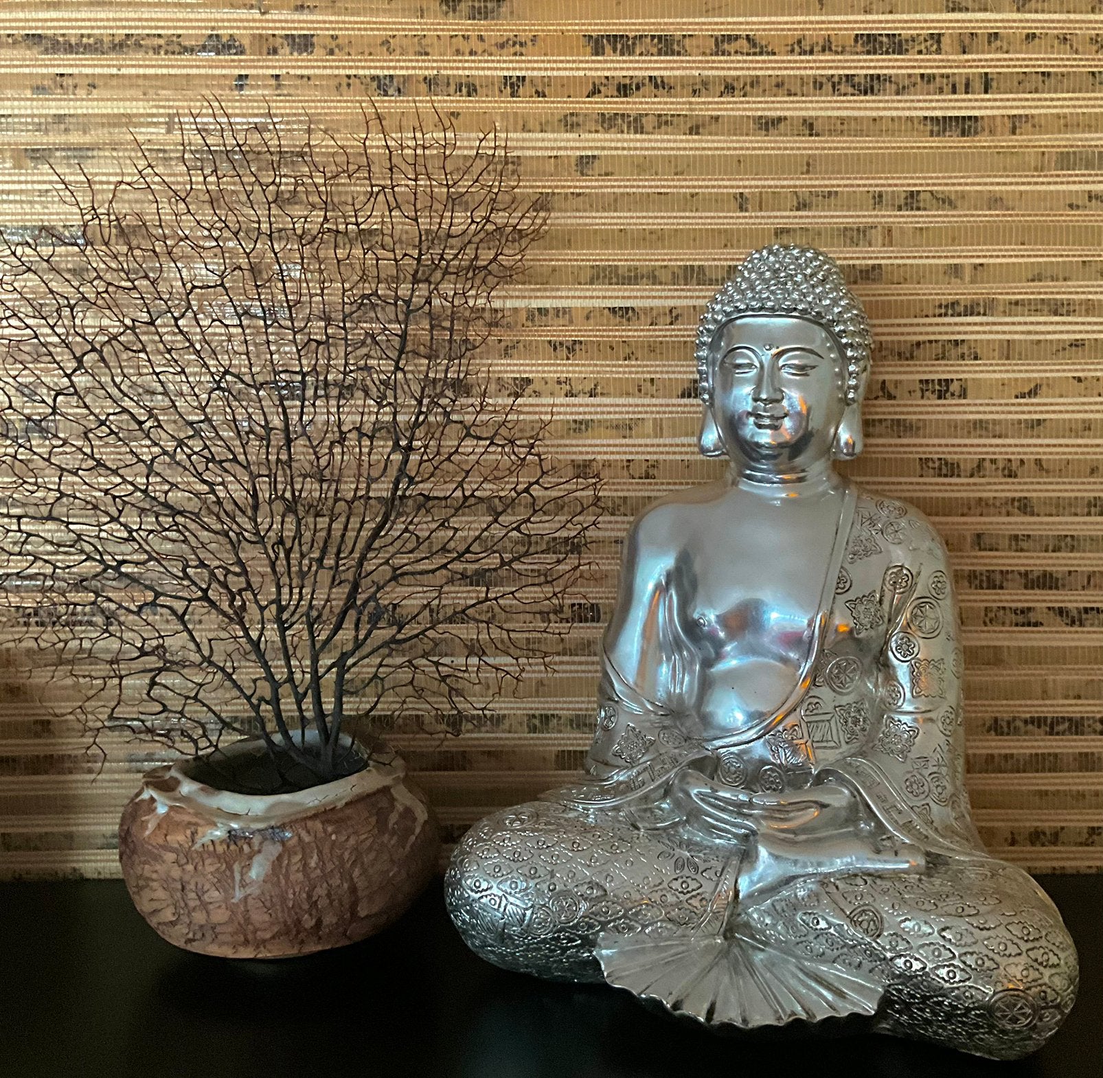 Boeddha buddha 30 cm zeer vriendelijk gezicht, Massief, Ophalen of Verzenden, Zilver, 30 cm