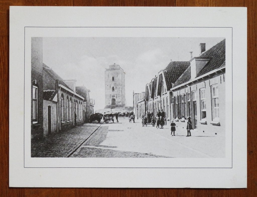 Grote oude foto Katwijk aan Zee Vuurtoren + Straat (reprint), Ophalen of Verzenden, Voor 1940, Zo goed als nieuw, Overige onderwerpen