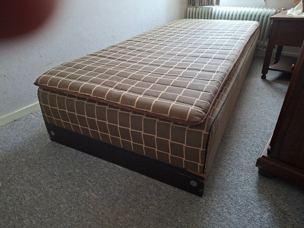 1p bed, Auping Boxspring, Ophalen, Gebruikt, Eenpersoons, Bruin