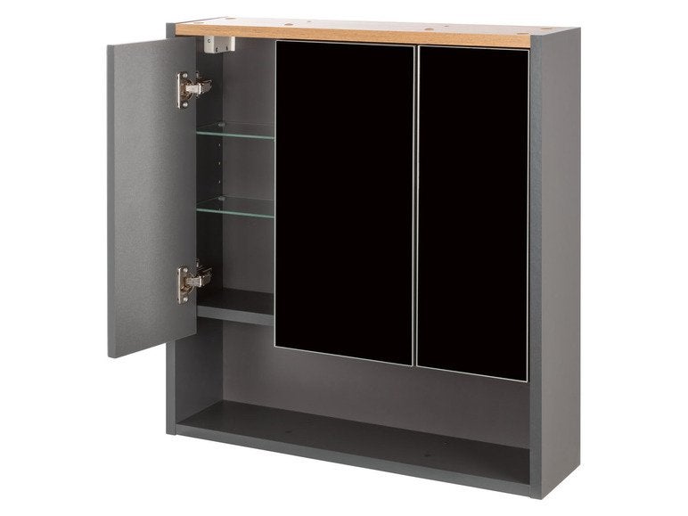 Badkamerkast met spiegeldeuren en open vakken, Ophalen, Spiegelkast, 50 tot 100 cm, Zo goed als nieuw