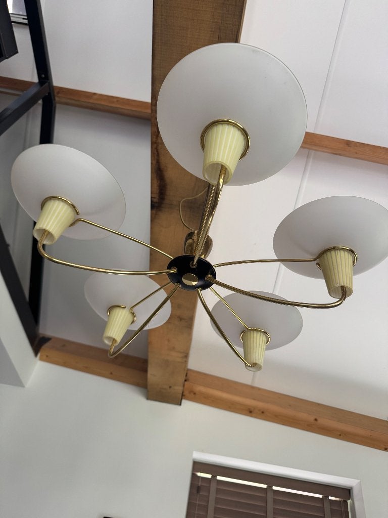 Art deco 5-armige hanglamp, Ophalen, Gebruikt, Glas, Art deco