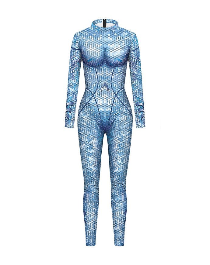 Dames catsuit 2 / bodysuit blauw glitter jumpsuit feest, Verzenden, Maat 46/48 (XL) of groter, Nieuw, Overige thema's