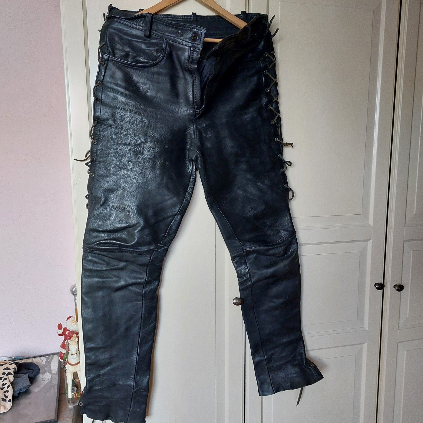 Stoere leren motorbroek met veters, maat XXL, Motoren, Ophalen of Verzenden, Tweedehands, Heren, Broek | leer