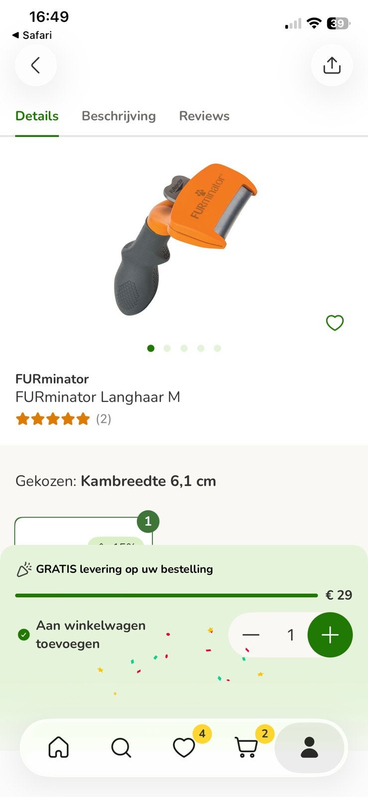 FURminator langhaar M nooit gebruikt, Ophalen, Nieuw