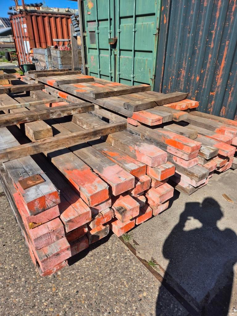 Houten balken gebruikt, Doe-het-zelf en Verbouw, Hout en Planken, Ophalen of Verzenden, Balk, Vuren, 50 mm of meer
