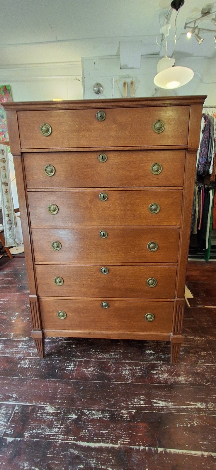 Antieke Hollandse Empire Chiffonnière – Eiken 6 Ladekast, Ophalen