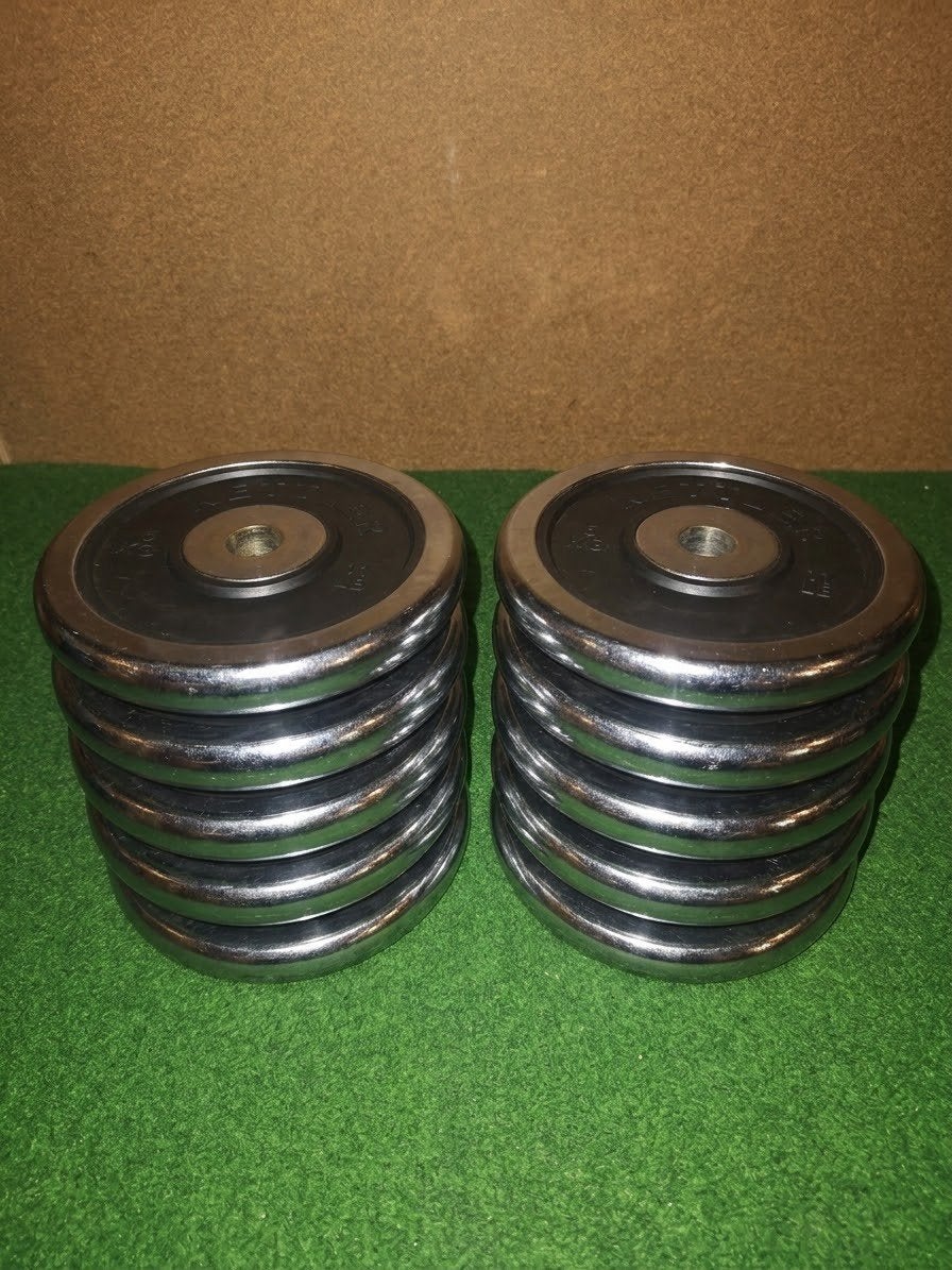 Gewichtschijven set: 10x 5kg, 4x 2.5kg, Sport en Fitness, Ophalen of Verzenden, Gebruikt, Halterschijven
