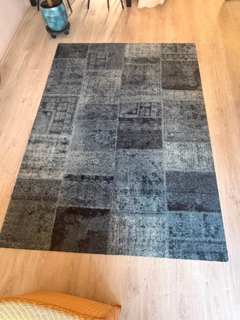 Modern Patchwork Vloerkleed - Blauw/Grijs, Ophalen, 150 tot 200 cm, 200 cm of meer, Rechthoekig