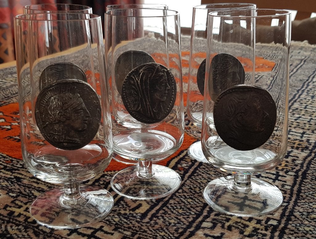 Roman coin kristal glazen 6 stuks, Ophalen