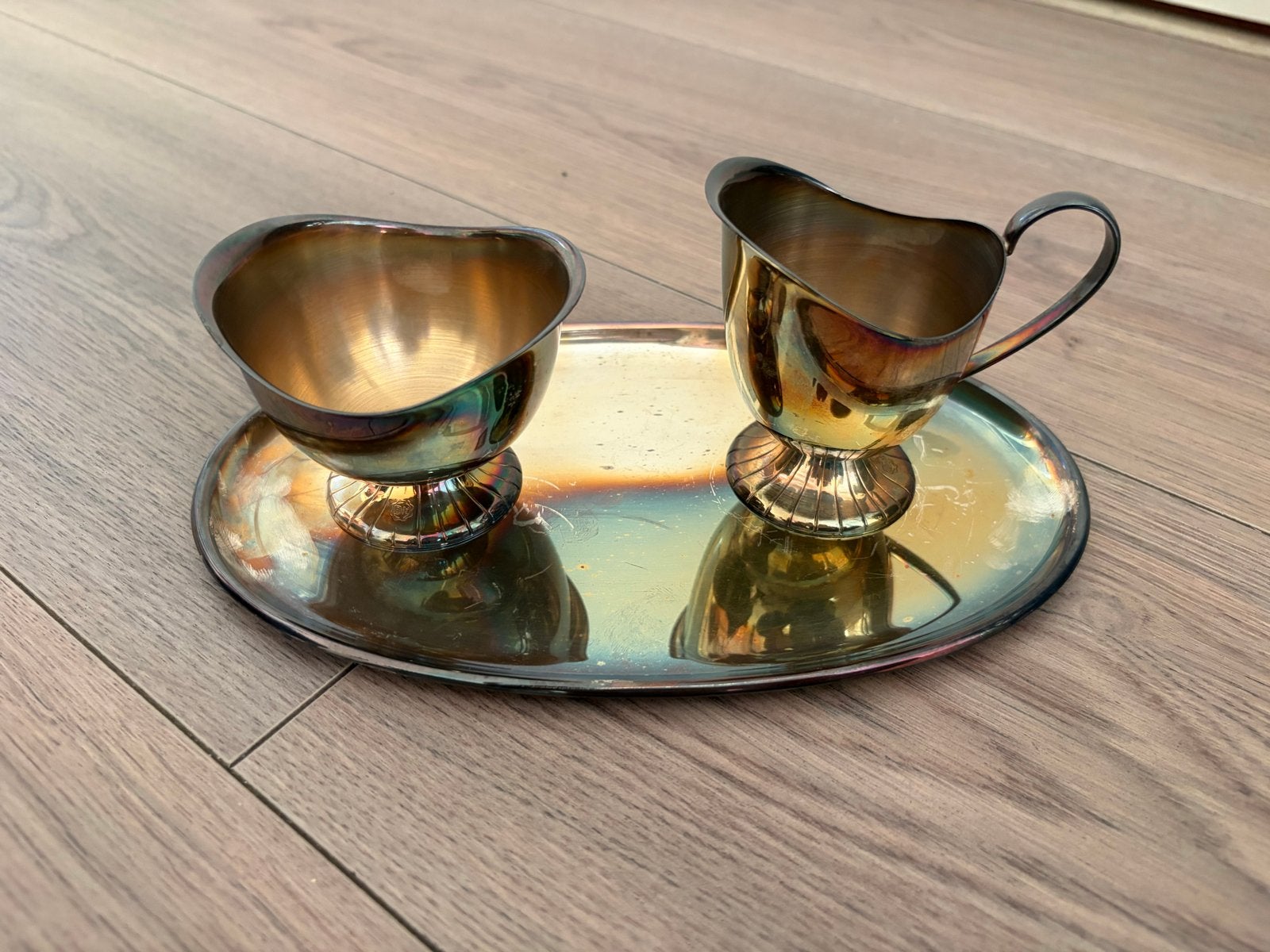 Vintage zilveren Suiker- en Melkstel op Dienblad, Ophalen