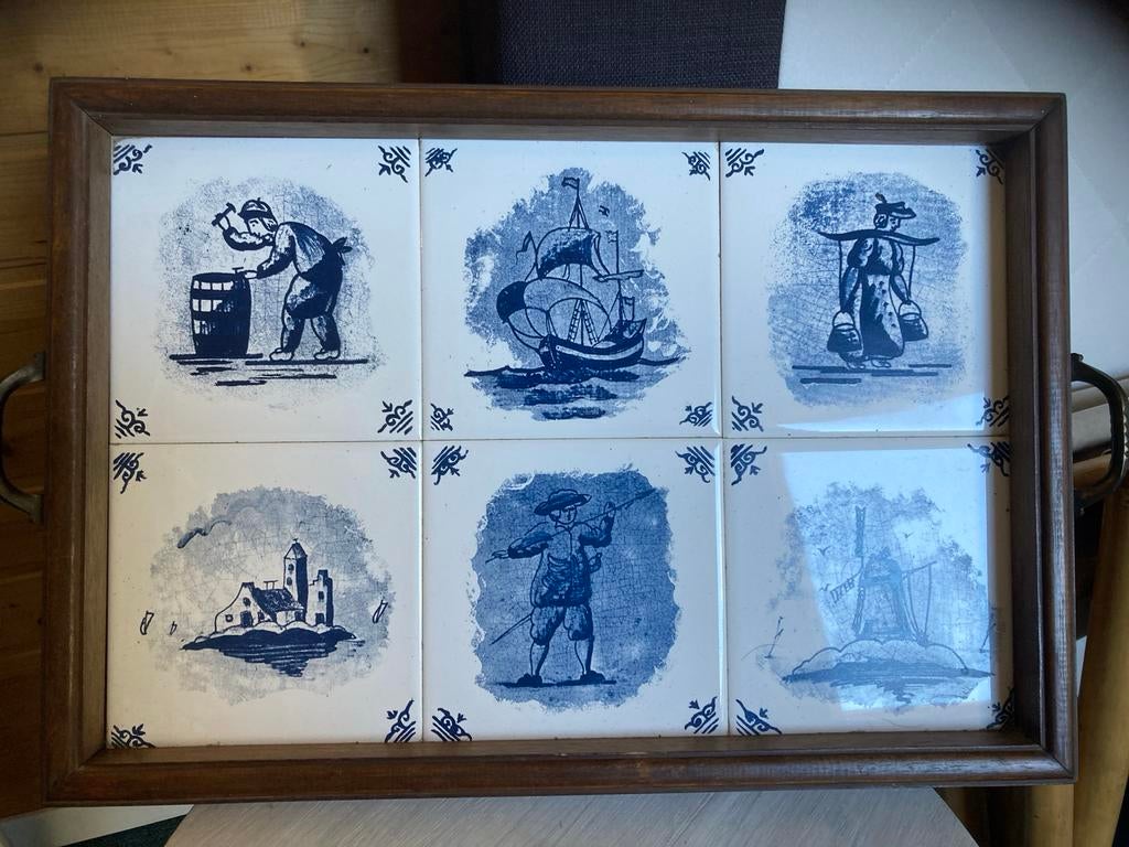 Vintage Delfts Blauw Tegel Dienblad - Hollandse Scènes, Ophalen of Verzenden