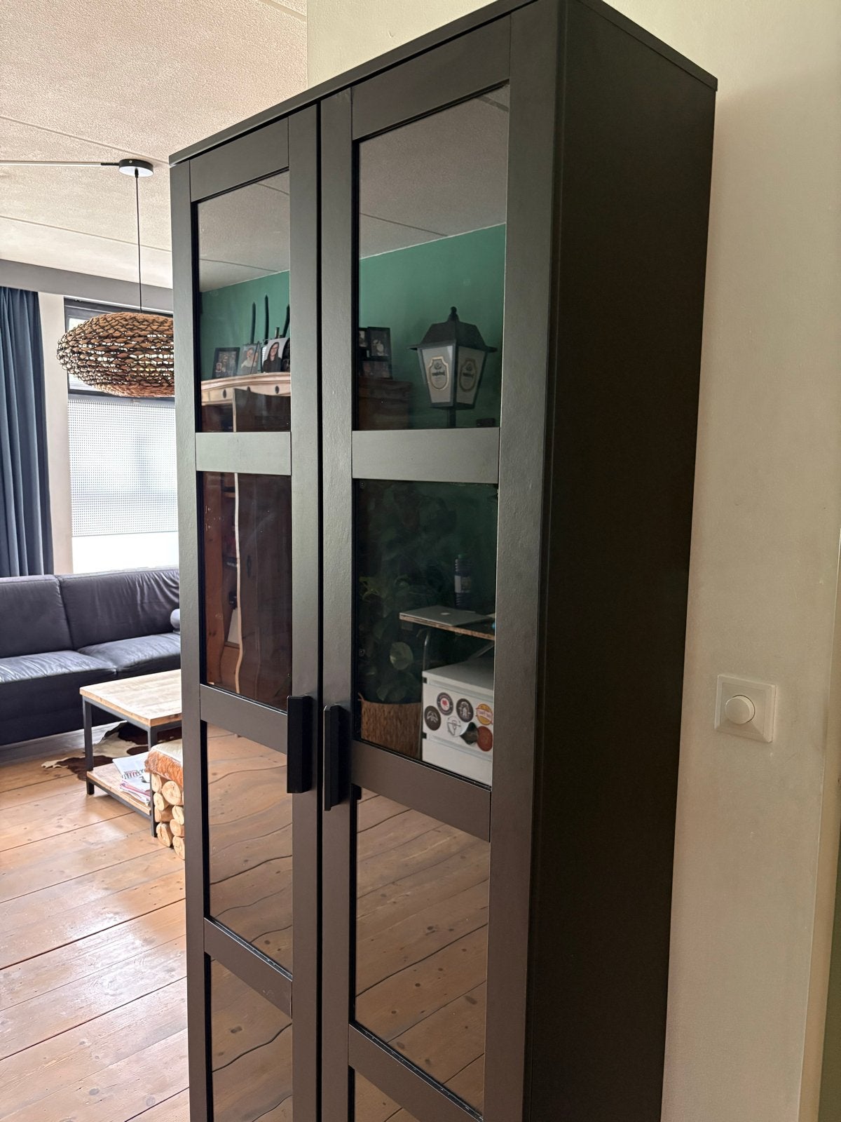 IKEA Brimnes vitrinekast 80x190 zwart, Huis en Inrichting, Kasten | Vitrinekasten, Ophalen, Gebruikt, 50 tot 100 cm, Modern