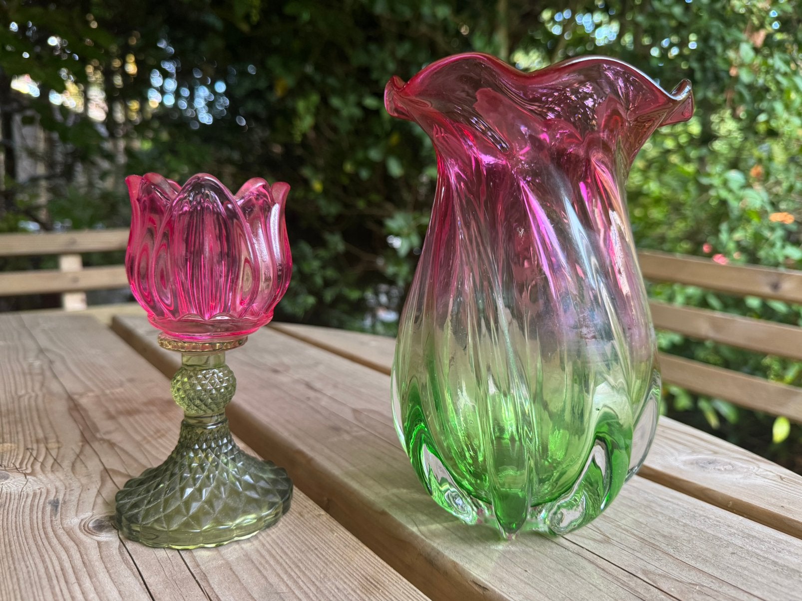 Watermeloen swirl vaas + waxinelicht houder, Ophalen of Verzenden, Gebruikt