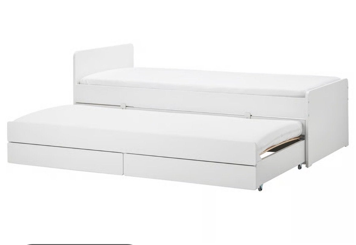Ikea Släkt uitschuifbaar bed met opberglades - Wit, Huis en Inrichting, Ophalen, Verstelbaar, 90 cm, Eenpersoons