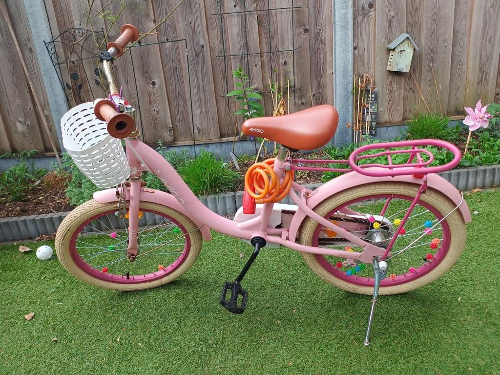 Roze Amigo Fox kinderfiets 18 inch met mandje, Ophalen