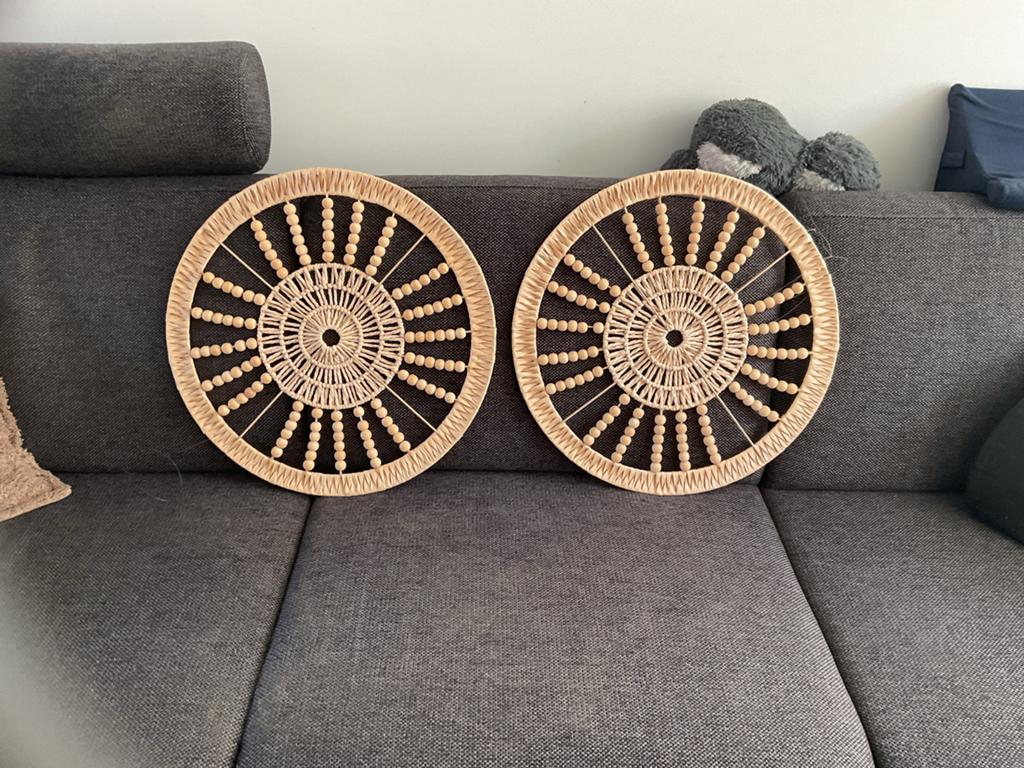 Set van 3 Boho Wanddecoratie Cirkels met Houten Kralen, Ophalen, Zo goed als nieuw, Overige schalen, Onderdeel