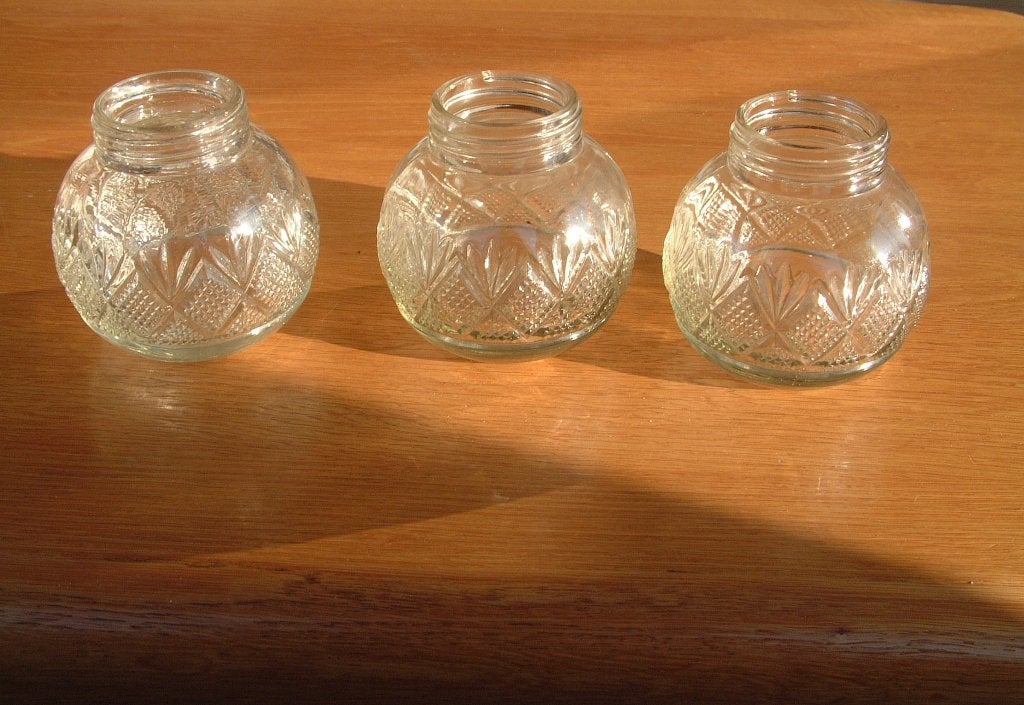 3 antieke rozenvaas ruitwaaier glas diamant slijpsel, Ophalen of Verzenden