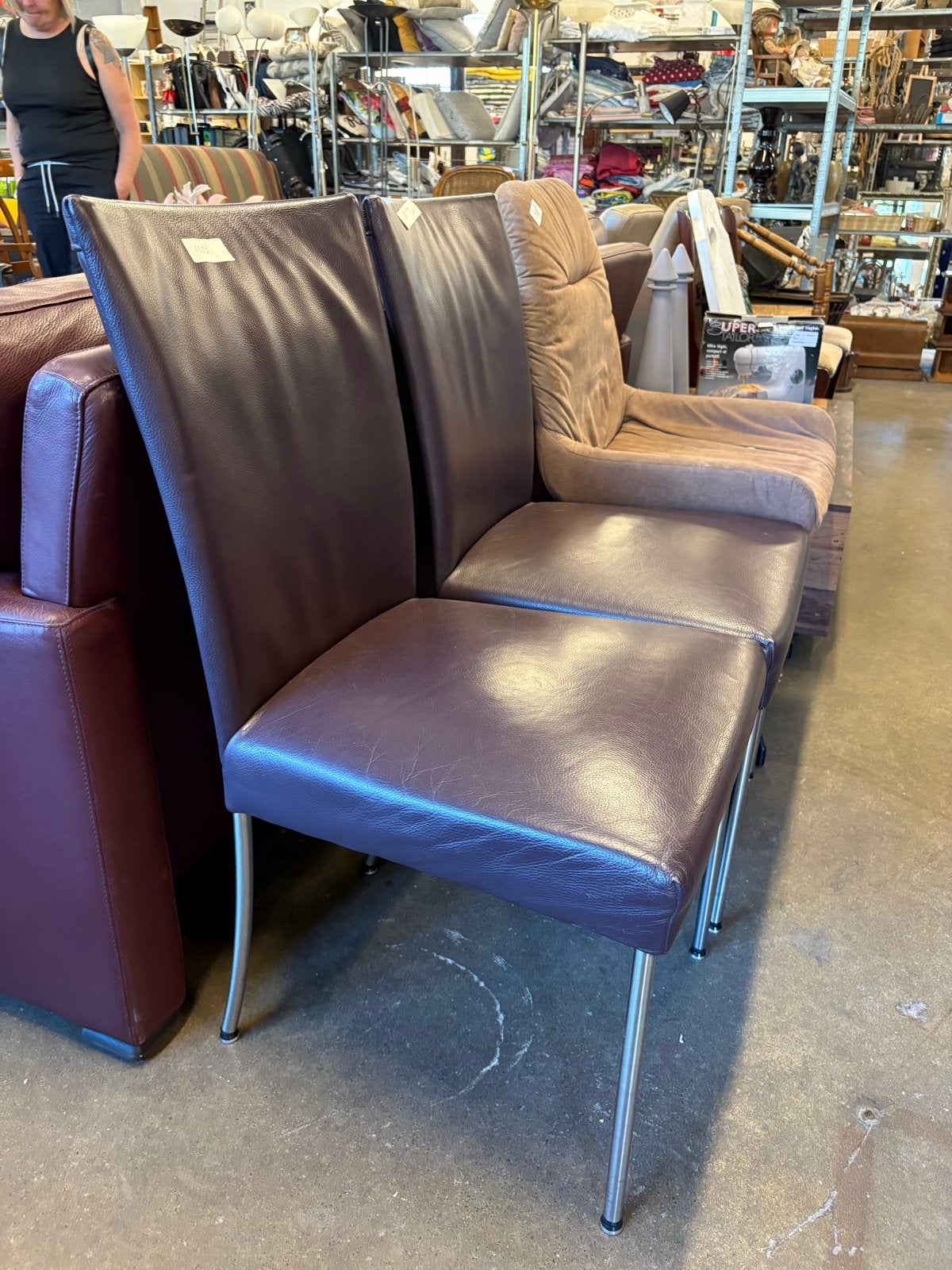 4 Rood Leren Eetkamerstoelen, Huis en Inrichting, Stoelen, Ophalen, Gebruikt, Leer, Vier