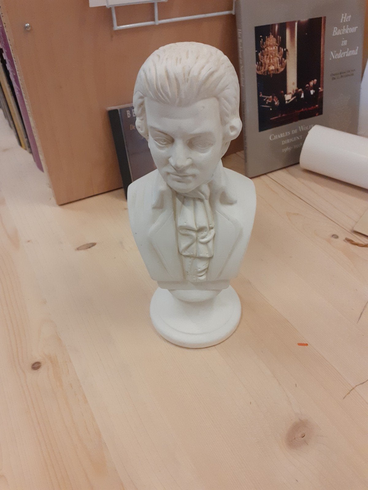 Klassieke Buste van Mozart - Wit Gipsen Beeld, Minder dan 20 cm, Gips, Buste, Ophalen of Verzenden