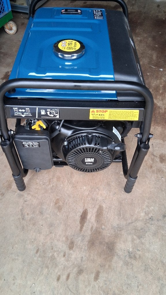 HBM Generator, Aggregaat 322cc met Benzinemotor 230V 5500W, Ophalen, Elektrisch startend, Benzine, Nieuw