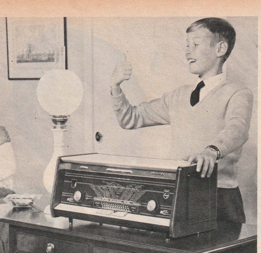 Retro reclame 1960 Philips radio jongetje en z'n vader, Verzenden, Overige typen