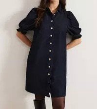 Denim jurk met pofmouwen, Phase Eight, Kleding | Dames, Jurken, Maat 38/40 (M), Zo goed als nieuw, Boven de knie, Verzenden