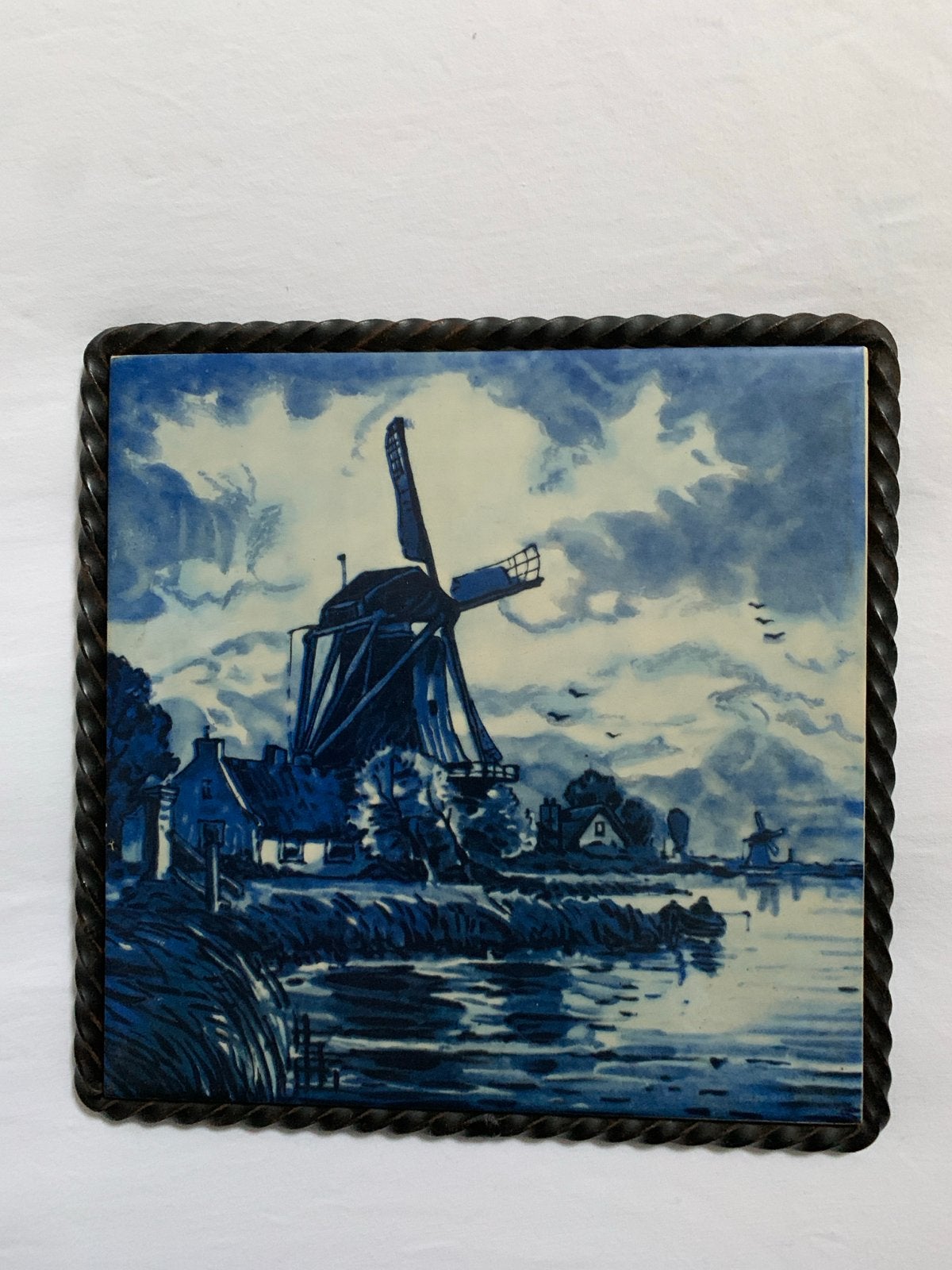 Delfts Blauw Tegeltableau Molenlandschap 1965, Ophalen of Verzenden